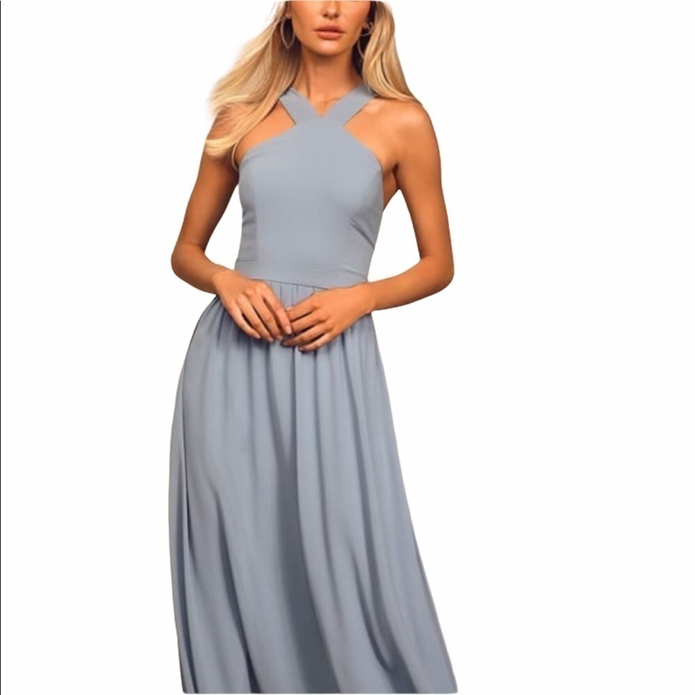 Lulu’s Taupe Georgette Halter Maxi Dress. S…